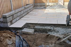 Raised blocks before cladding from project Porcelain Paving, Raised Flower bed, Artificial grass